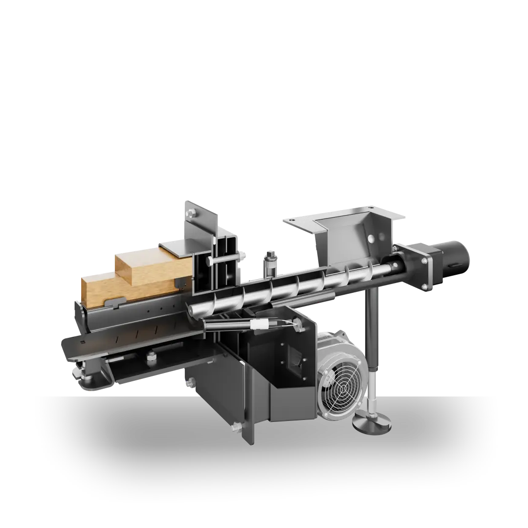 Palnik rynnowy na pellet – przekrój techniczny METAL-FACH Technika Grzewcza