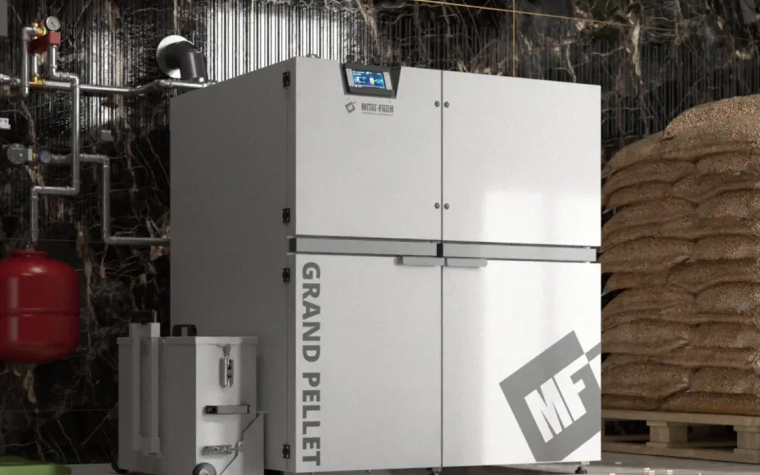Kocioł GRAND PELLET 15–34 kW – frontowa wizualizacja METAL-FACH Technika Grzewcza