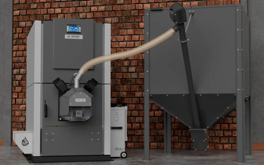 Kocioł GRAND PELLET 50–150 kW – frontowa wizualizacja METAL-FACH Technika Grzewcza