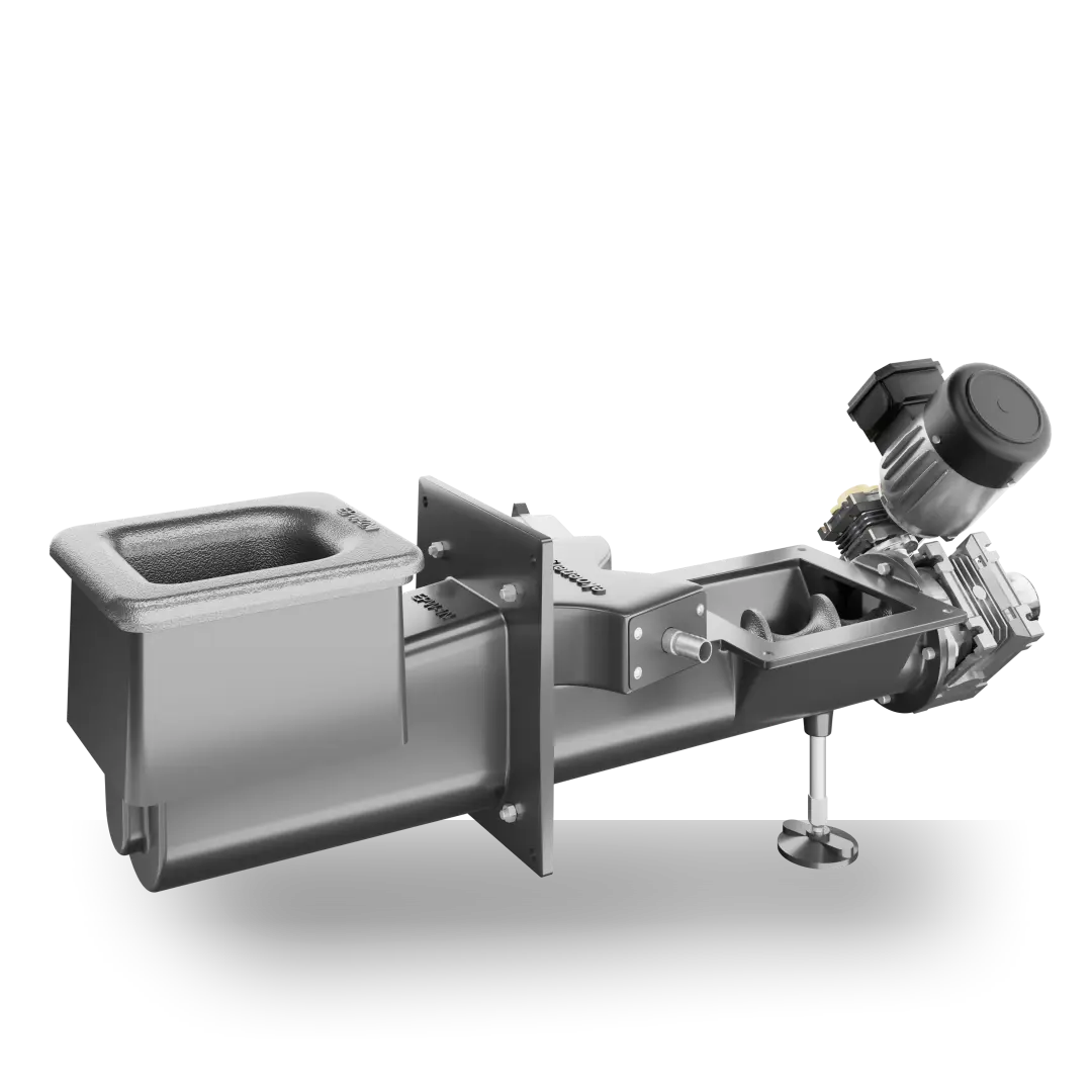 Palnik żeliwny na ekogroszek Ekoenergia II – widok zewnętrzny z podajnikiem ślimakowym i motoreduktorem