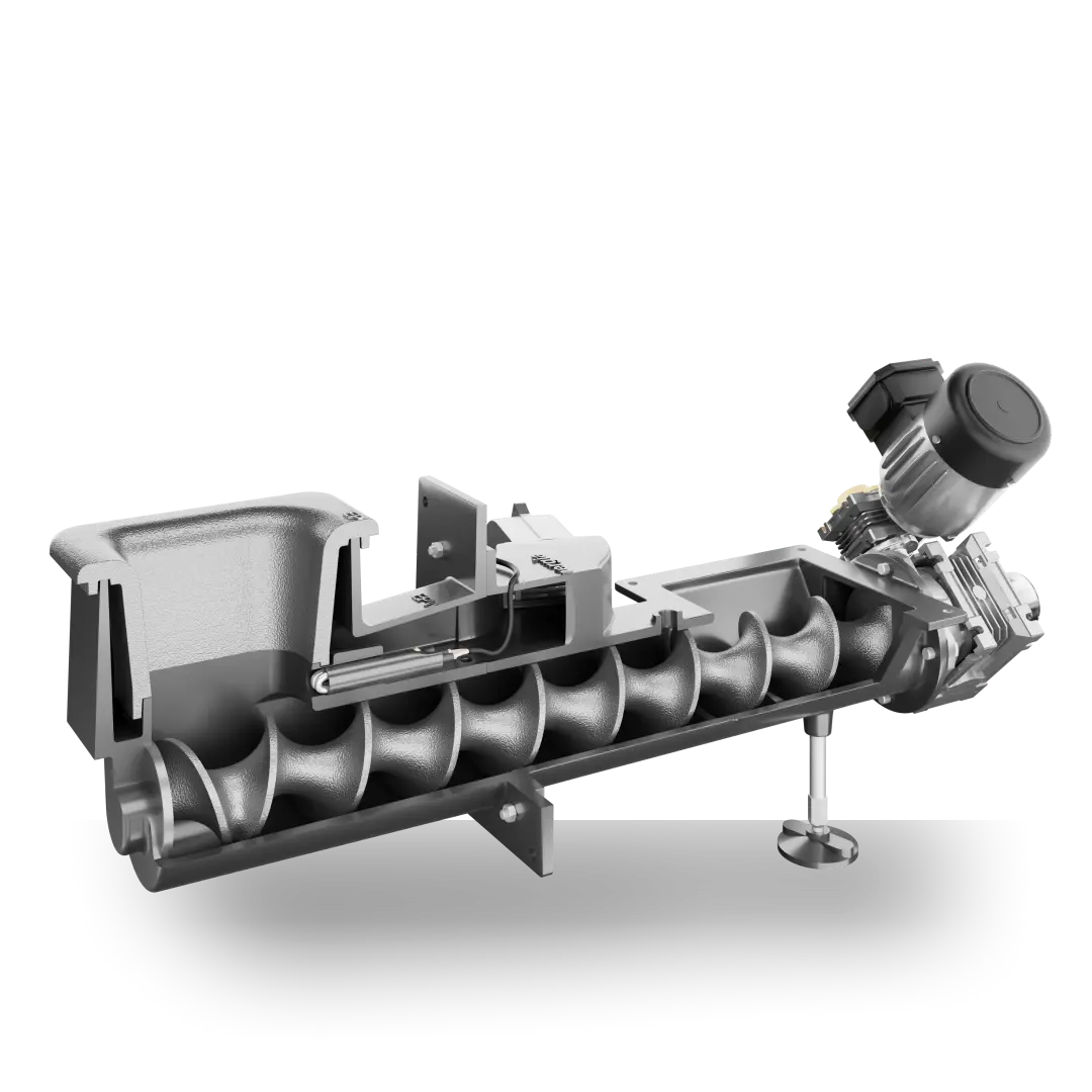 Palnik żeliwny na ekogroszek Ekoenergia II z zapalarką – widok przekrojowy z widoczną ślimakową podajnią paliwa