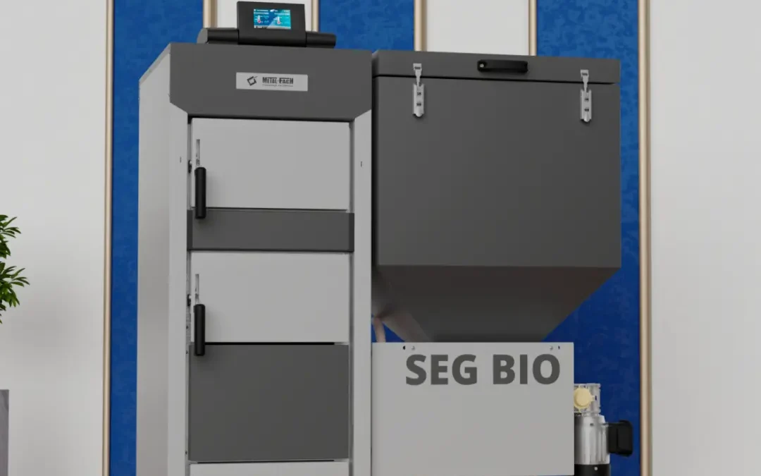 Kocioł SEG BIO 15–75 kW – frontowa wizualizacja METAL-FACH Technika Grzewcza