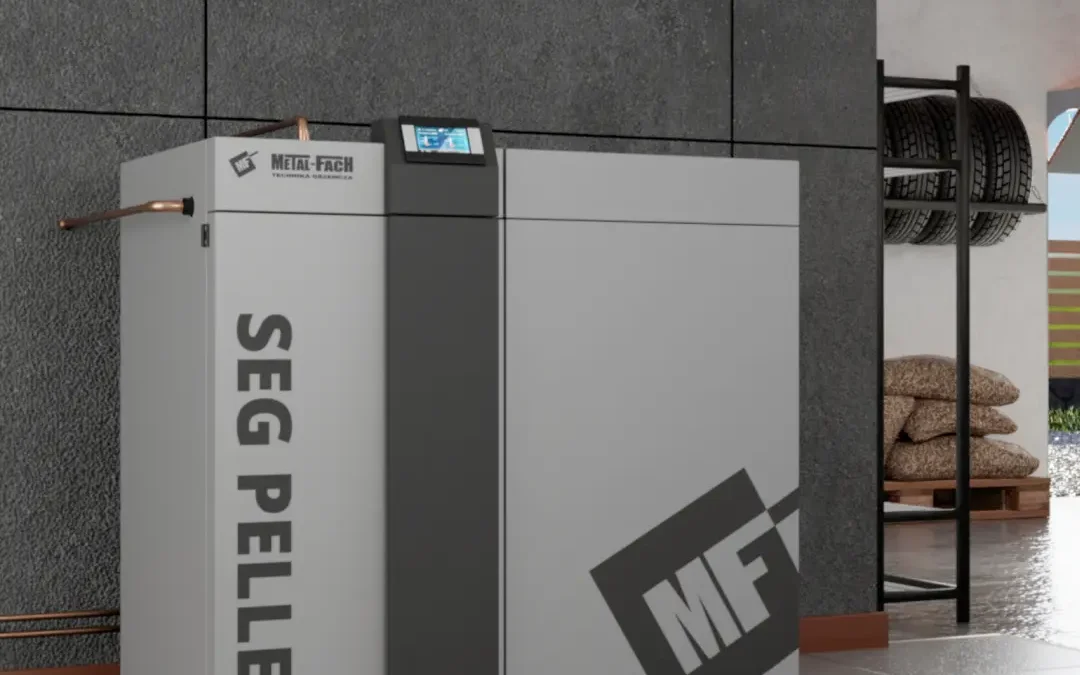 Kocioł SEG PELLET 15–42 kW – boczna wizualizacja METAL-FACH Technika Grzewcza