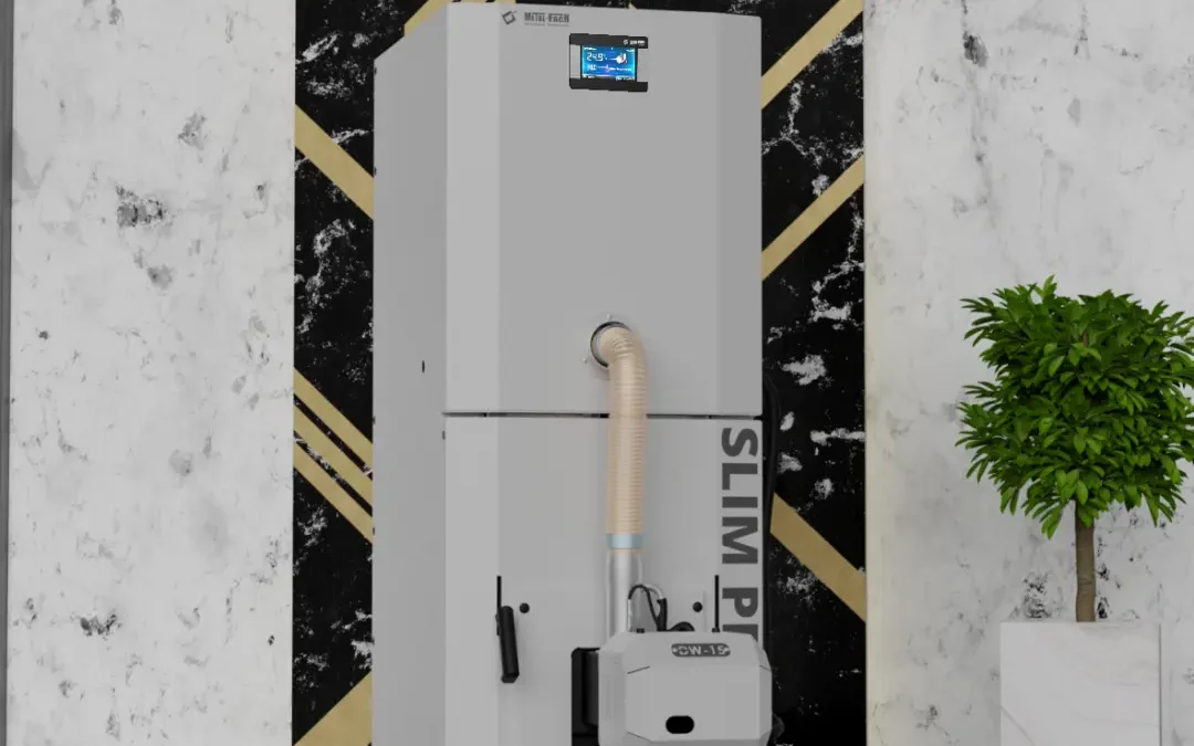 Kocioł SLIM PELLET 10–20 kW – frontowa wizualizacja METAL-FACH Technika Grzewcza
