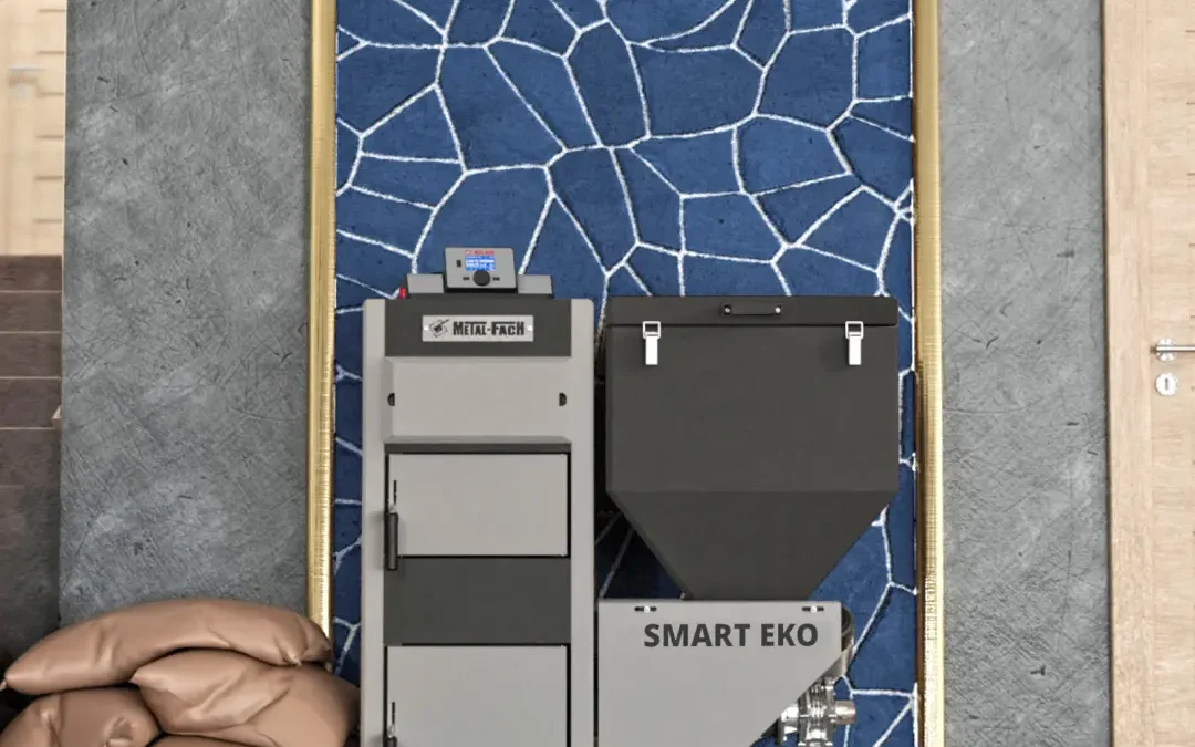 Wizualizacja kotła SMART EKO 12–30 kW METAL-FACH Technika Grzewcza – widok z boku