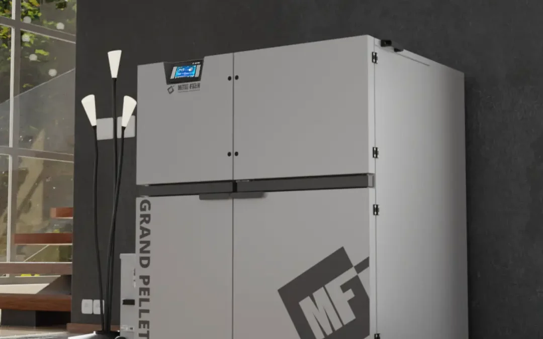 Kocioł GRAND PELLET 15–34 widok z lewej strony – METAL-FACH Technika Grzewcza