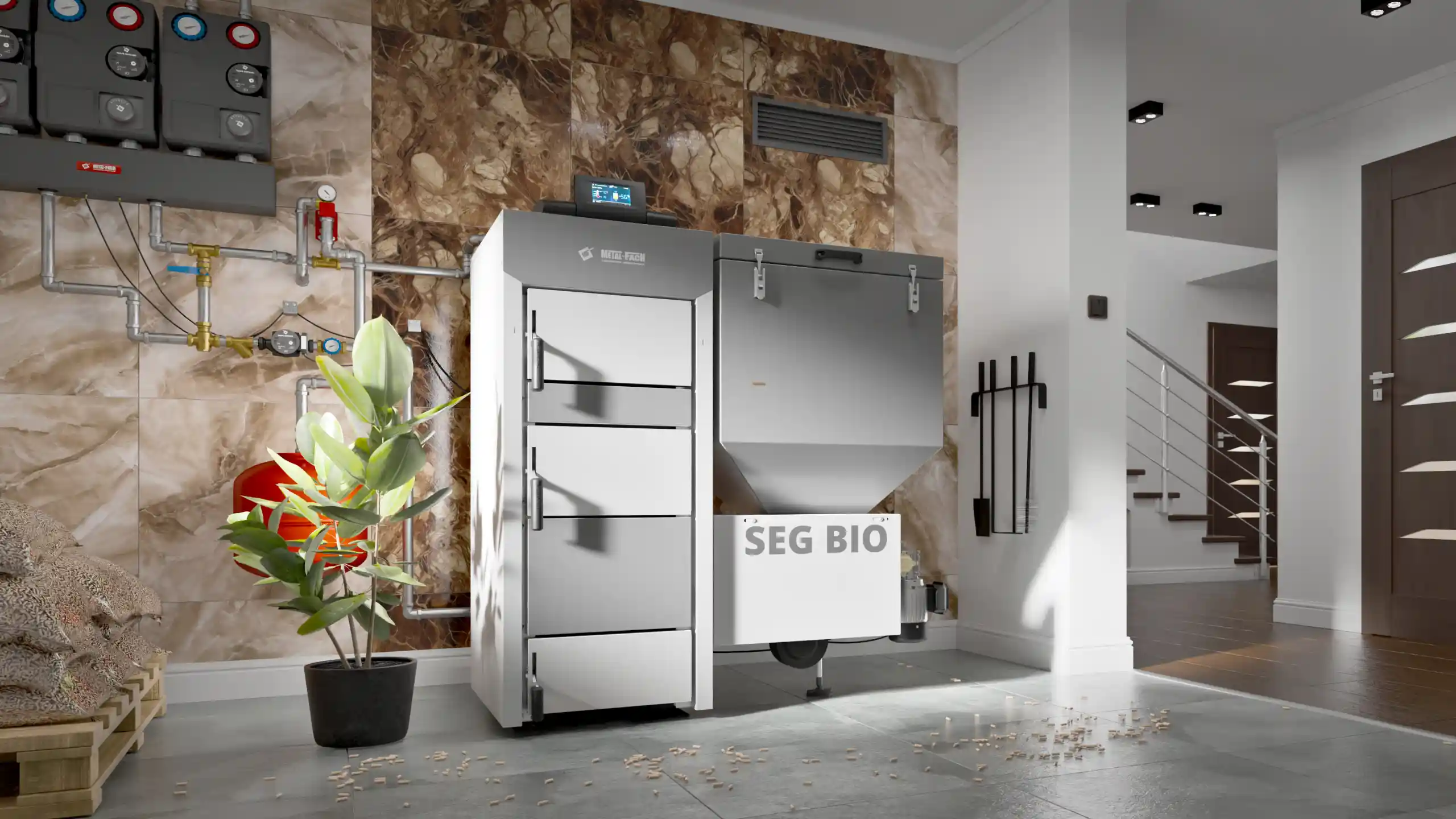 Granulu-Malkas apkures Katli SOKOL SEG BIO ar PLUM PLATINUM vadību